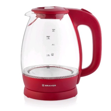 Electric kettle Brayer BR1045RD, glass, 1.8 l, 2200 watts, auto shutdown, red