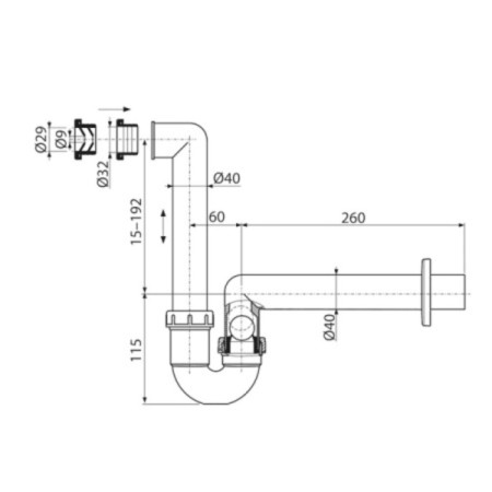 Siphon for collecting condensate Alcadrain Aks2, D = 40-1