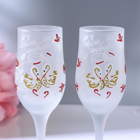 Set of wedding glasses "Council and love" 200 ml, white-4