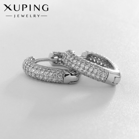 Earrings with rhinestones Xuping Sparks, white color in silver
