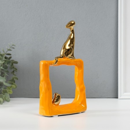 Souvenir Ceramics "Cats Mouse. Square" Orange with gold 5.2x13.5x23 cm-2