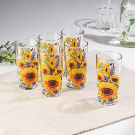 Set of glasses "Sunflower", glass, 230 ml, 6 pcs