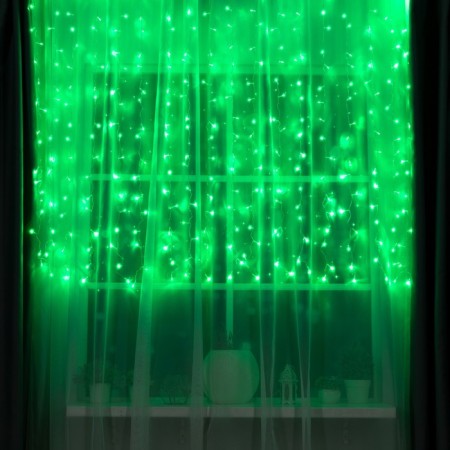 Garland "Curtain" 2 × 1.5 m, IP20, transparent thread, 360 LED, Green glow, 8 modes, 220 V