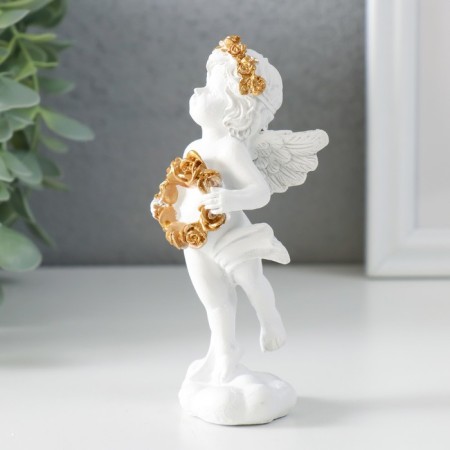 Polystone souvenir "Snowthrough angel with a wreath of gold roses" 5x4.5x12 cm-3