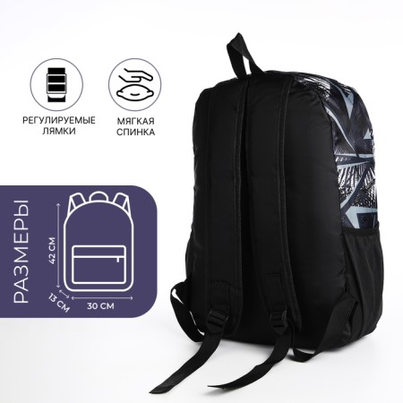 School backpack from textiles on lightning, 3 pockets, black color-1