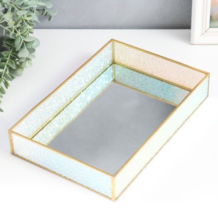 Standing interior glass with a mirror "Rectangle. Rainbow drops" 30x20x5 cm