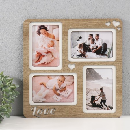 Photo frame LHDF "Love" 33x33 in 4 photos 10x15 cm, col. oak/white (plastic screen)