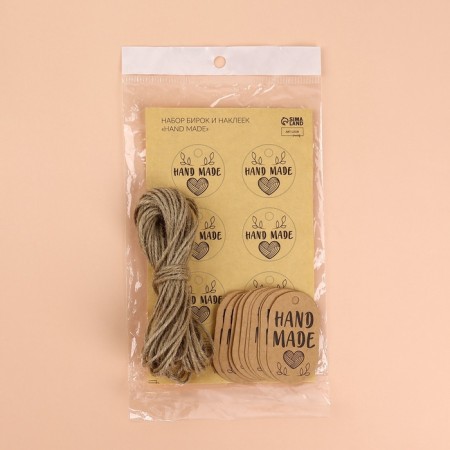 A set of tags with jute and stickers "Hand Made", 10 pcs, 3.5 × 6 cm / 6 pcs, 4 × 4 cm, color crafting-6