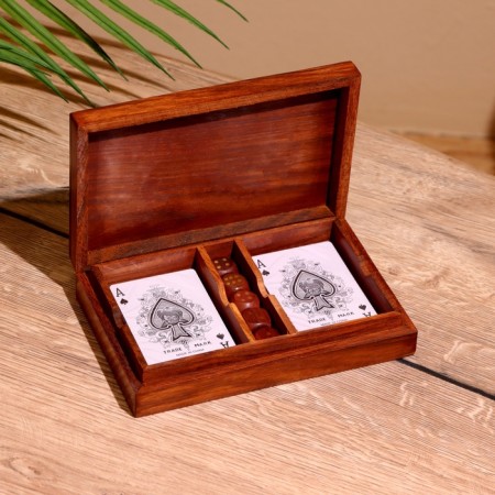 Game desktop 2v1 (cubes + 2 deck of cards) 18x12x4 cm, tree shisham