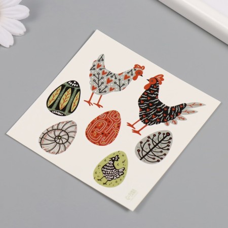 Tattoo on the body Color "chickens and eggs. Stylization" 10x10 cm-4