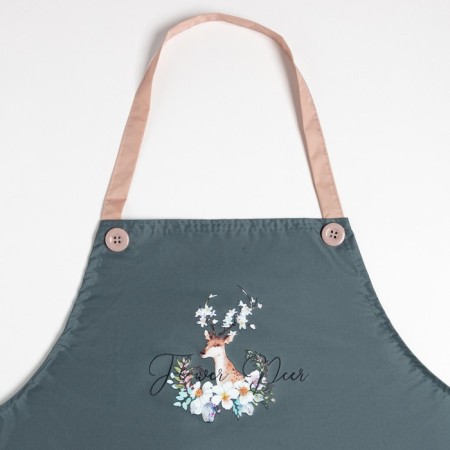 Apron Ethel "Flower Deer", col. blue, 70*68 cm, 100% p/e-1