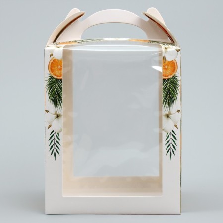 Folding box for a small cake "Orange", 15 x 15 x 18 cm, New Year-3