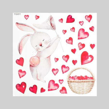 Sticker Plastic Interior phosphorus "Bunny catches a he heart with a net" 30x30 cm-2