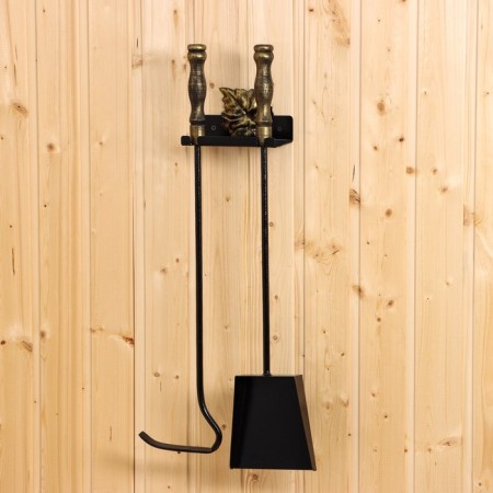 A fireplace set, wall -mounted "sheet", black with a golden patina (wooden handles) 640*150