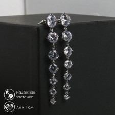 Hanging earrings with rhinestones “Snake” l = 6.5, white color in silver, 7.6 cm