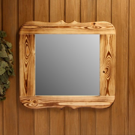 Carved, burned mirror, 50 × 50 cm-1