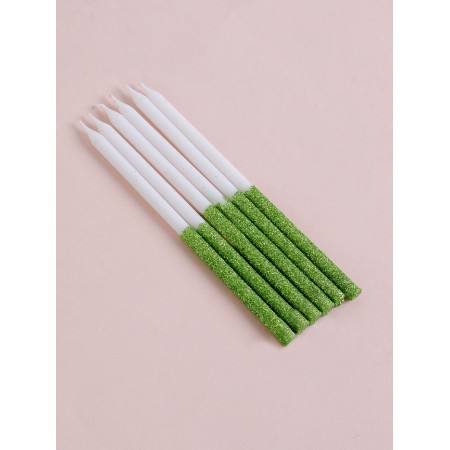 Candles for the cake "Shiny radiance", 6 pcs, white with green-2