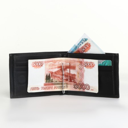Male purse for magnet, clip for bills, separation for SIM cards, black color-5