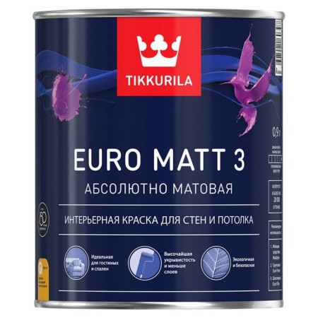 Latex paint for internal work Tikkuril Euro Matt 3, Base C, deeply matte 0.9l