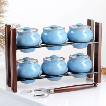 Set "Vyatka ceramics No. 2" 6x0.5 + grasp + shelf, blue
