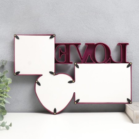 Photo frame-collage "Love" in 3 photos, burgundy (plastic screen)-2