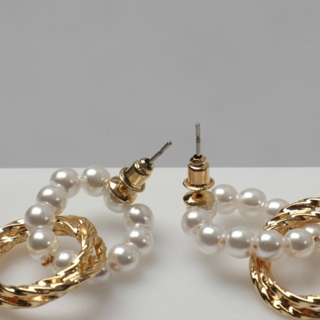 Earrings Metal "Two Rings" beads and metal, color gold-2