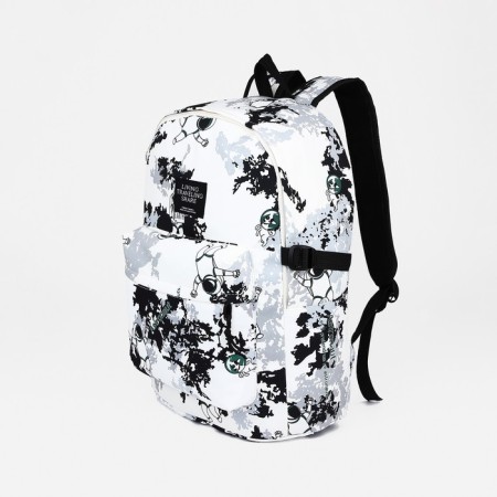 School backpack from textiles, 3 pockets, white/gray color