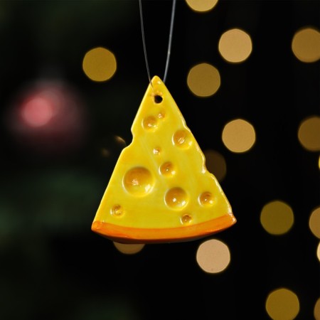 Ёлочная игрушка, "Кусочек сыра", фарфор, 7 см