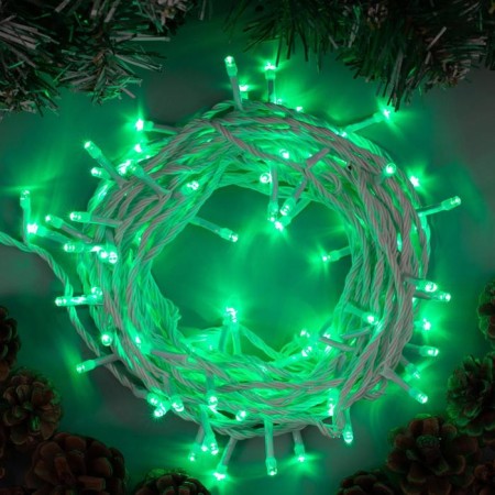 Garland “thread” 10 m, IP20, white thread, 100 LED, green glow, 8 modes, 220 V