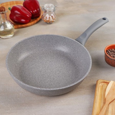 Pan with a handle, anti -stick coating, d = 26 cm, h = 60 mm, color is light marble