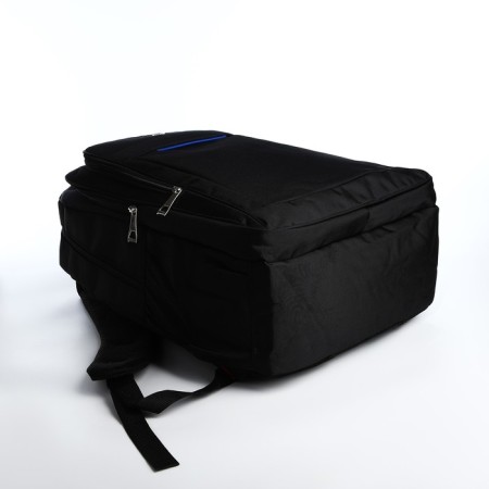 Youth backpack from textiles, 2 parts with lightning, 4 pockets, black/blue color-4