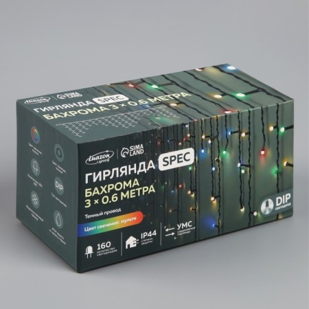 Garland "fringe" 3 × 0.6 m, IP44, UMS, dark thread, 160 LED, glow of multi, 220 V-10