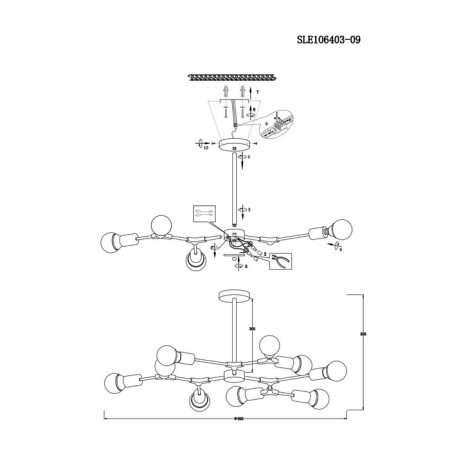 Ceiling EVOLUCE lamp. Sle106403-09. Palare. 9x60 watts, E27, 89x89x35.5 cm, gray color, pink gold-9
