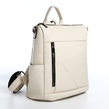 Women's backpack made of artificial leather with lightning, 4 pockets, milk color