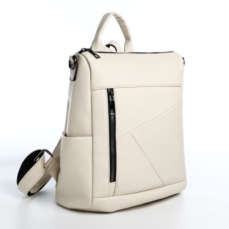 Women's backpack made of artificial leather with lightning, 4 pockets, milk color
