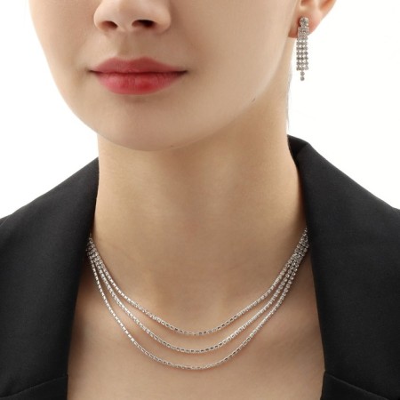 Set 2 objects: earrings, necklace “ice” thin threads, white color in silver, 50 cm-2