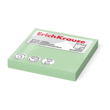 Block with a sticky edge paper 75x75 mm, Erichkrause, 100 sheets, green