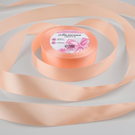 Satin tape, 25 mm × 23 ± 1 m, color peach No. 124