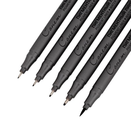 A set of capillary pens ZHK "Sonnet", different types, 5 pieces (0.1/.03./0.5/0.8/brush), black-2