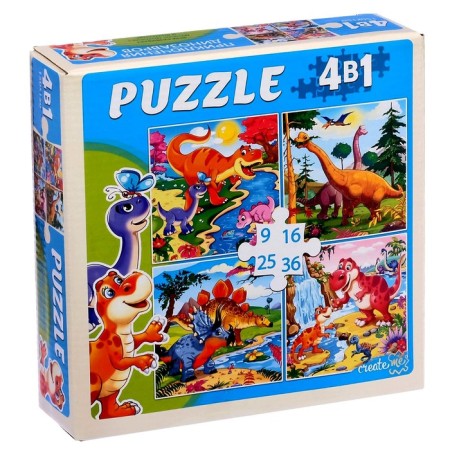 Set of puzzles 4 in 1 “Dinosaur Adventures”, 9.16, 25, 36 elements