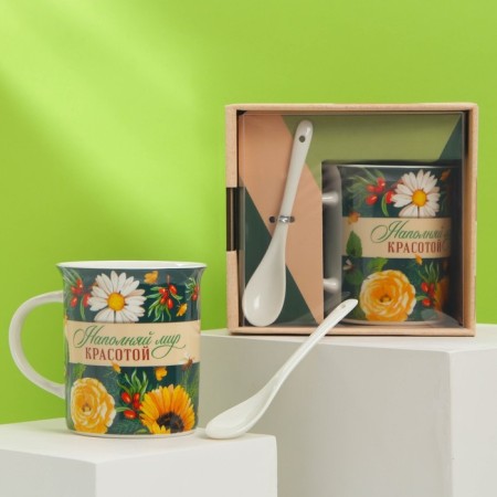 Mug "Fill the World" with a spoon and stand, 300 ml-1