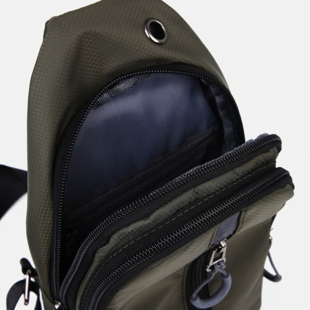 Male sling bag from textiles, headphones, green color-5