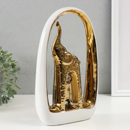 Souvenir Ceramics "Elephant and Elephant" White with gold 6x17x29 cm-3