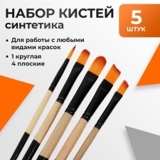Set of brushes nylon 5 pieces: 1 round, 4 flat