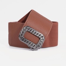Women's belt, width 6 cm, buckle metal, brown color