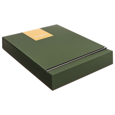 Organizer on the rings A6+, 80 sheets, leatherette, with a knife, a line, with a handle, in a gift box, green-11