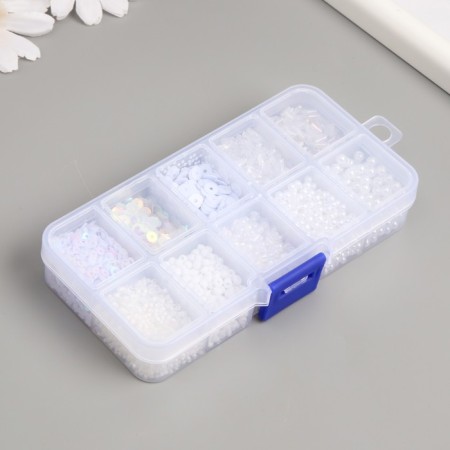 Glass 8/0, 12/0 in the box "White" beads, glass and sequins 13x6.5x2.3 cm-2