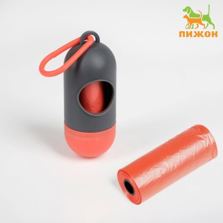 Container with packets for cleaning for dogs (roll 15 packets 29x21 cm), gray with red