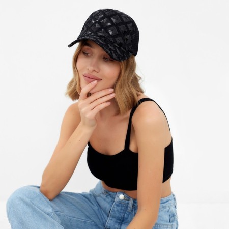 Women's cap minku with shiny inserts black color, rr 56-58