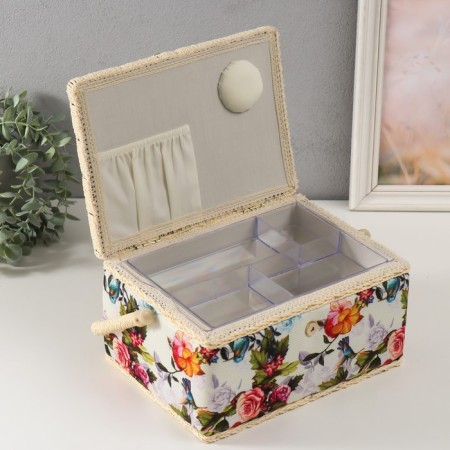 Casket for needlework "Birds in the Pink Garden" 19x26x14.5 cm-2